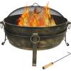 Sunnydaze 34-Inch Large Fire Pit for Outside – Wood-Burning Fire Pit Bowl for Outdoors with Spark Screen, Log Poker, and Grate(Black)