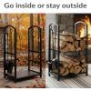 Sunnydaze 4-Piece Fireplace Log Rack & Tool Set – Tidy Firewood Holder for Fireplace or Patio Bonfire – Black