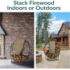 Sunnydaze Outdoor Firewood Log Rack Hoop and Cover Set – Powder-Coated Steel Round Firewood Rack and PVC Cover – Khaki – 40-Inch(Khaki)