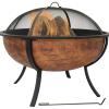 Sunnydaze 32-Inch Copper Fire Pit for Outside – Wood-Burning Fire Pit Bowl with Spark Screen, Wood Grate, and Poker