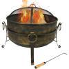 Sunnydaze 34-Inch Large Fire Pit for Outside – Wood-Burning Fire Pit Bowl for Outdoors with Spark Screen, Log Poker, and Grate(Black)