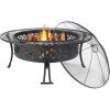 Sunnydaze 40-Inch Round Steel Fire Pit Table with Durable Spark Screen and Poker – Portable Design – Black – Diamond Weave(Diamond Weave)