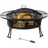 Sunnydaze 40-Inch Round Steel Fire Pit Table with Durable Spark Screen and Poker – Portable Design – Black – Diamond Weave(Four Star)