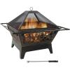 Sunnydaze Northern Galaxy 32-Inch Outdoor Fire Pit with Grill Grate, Spark Screen, and Poker – Heavy-Duty Wood-Burning Fire Pit for Outside