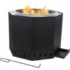 Sunnydaze Wood-Burning Smokeless Fire Pit with Log Poker – Stainless Steel Smokeless Fire Pit for The Backyard – Black – 21.5-Inch