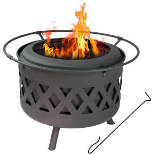 Sunnydaze 30-Inch Crossweave Smokeless Wood-Burning Fire Pit with Cover and Poker – Steel Outdoor Smokeless Fire Pit for The Backyard