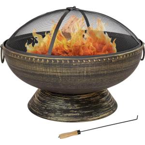 Sunnydaze 30-Inch Large Outdoor Fire Pit – Wood Burning Fire Pit for Outside with Poker and Screen – Copper Finish – Royal Cauldron(Regal Cauldron)