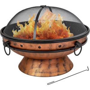 Sunnydaze 30-Inch Large Outdoor Fire Pit – Wood Burning Fire Pit for Outside with Poker and Screen – Copper Finish – Royal Cauldron(Royal Cauldron)