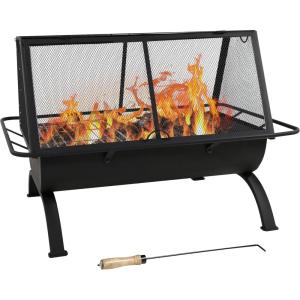 Sunnydaze 36-Inch Northland Steel Outdoor Fire Pit with Grill – Outdoor Fireplace with Cooking Grate, Spark Screen, Cover, and Poker