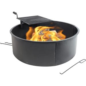 Sunnydaze Outdoor Fire Pit Ring – Heavy-Duty Round Steel Fire Ring with Cooking Grate and Poker – 36-Inch Outer/34-Inch Inner Diameter