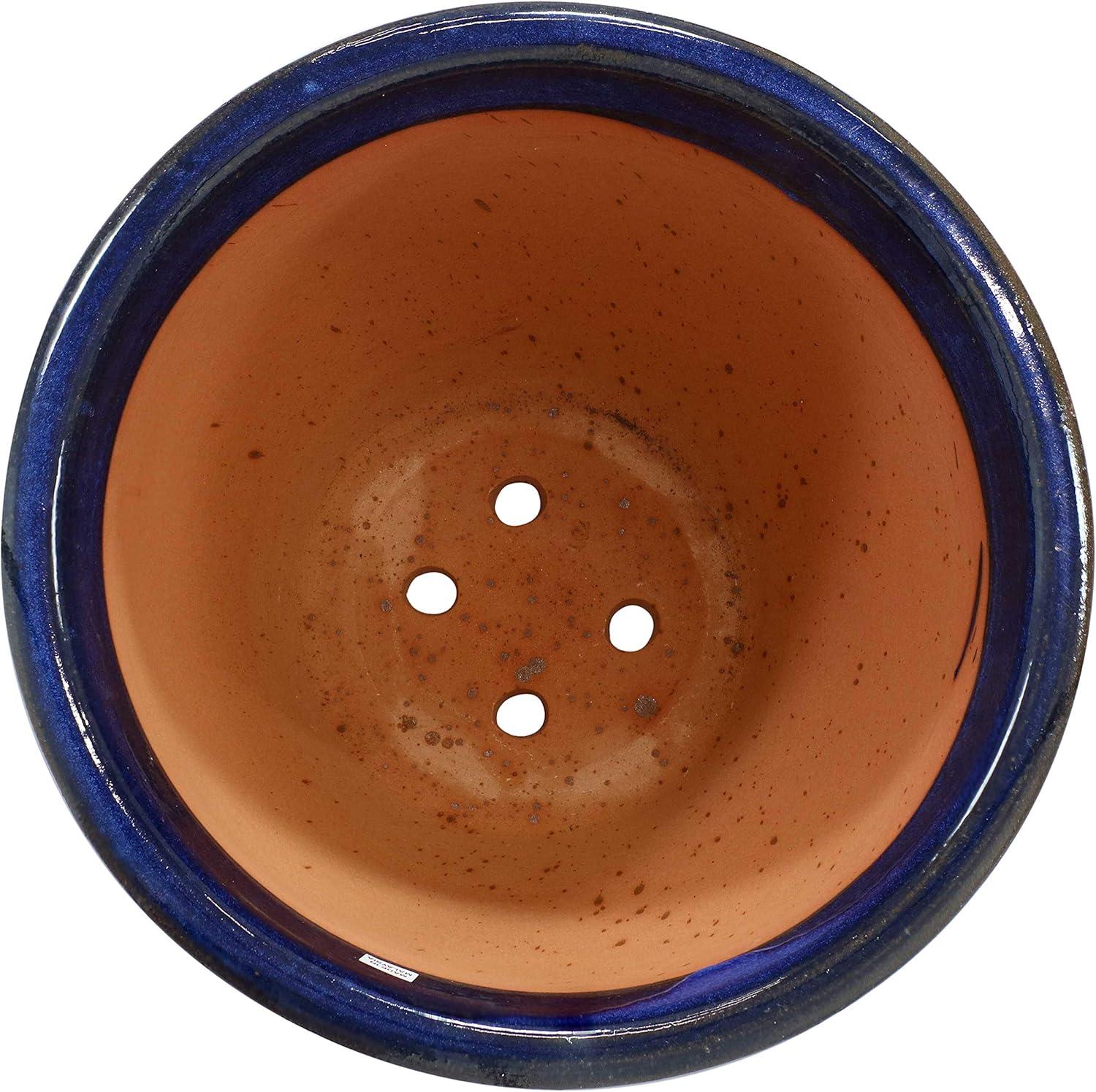 image:imageSunnydaze Large Ceramic Plant Pot Round Outdoor Glazed Ceramic Planter Pot with Drainage Chalet Imperial Blue 145Imperial Blue