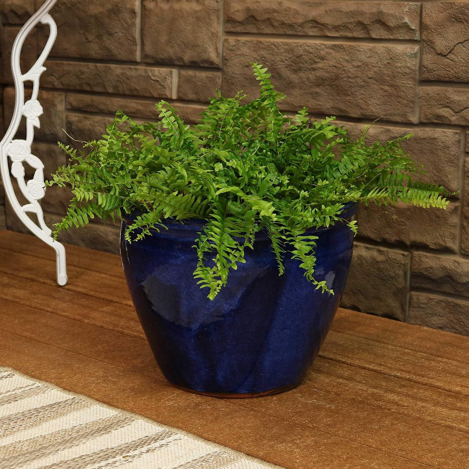 image:imageSunnydaze Large Ceramic Plant Pot Round Outdoor Glazed Ceramic Planter Pot with Drainage Chalet Imperial Blue 145Imperial Blue