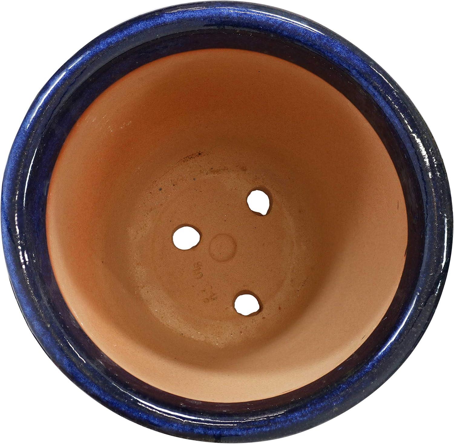 image:imageSunnydaze Large Ceramic Plant Pot Round Outdoor Glazed Ceramic Planter Pot with Drainage Chalet Imperial Blue 145Imperial Blue