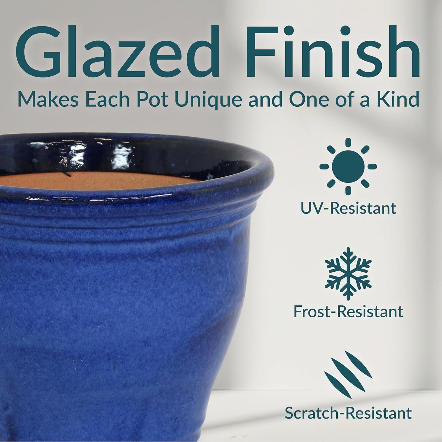 image:imageSunnydaze Large Ceramic Plant Pot Round Outdoor Glazed Ceramic Planter Pot with Drainage Chalet Imperial Blue 145Imperial Blue