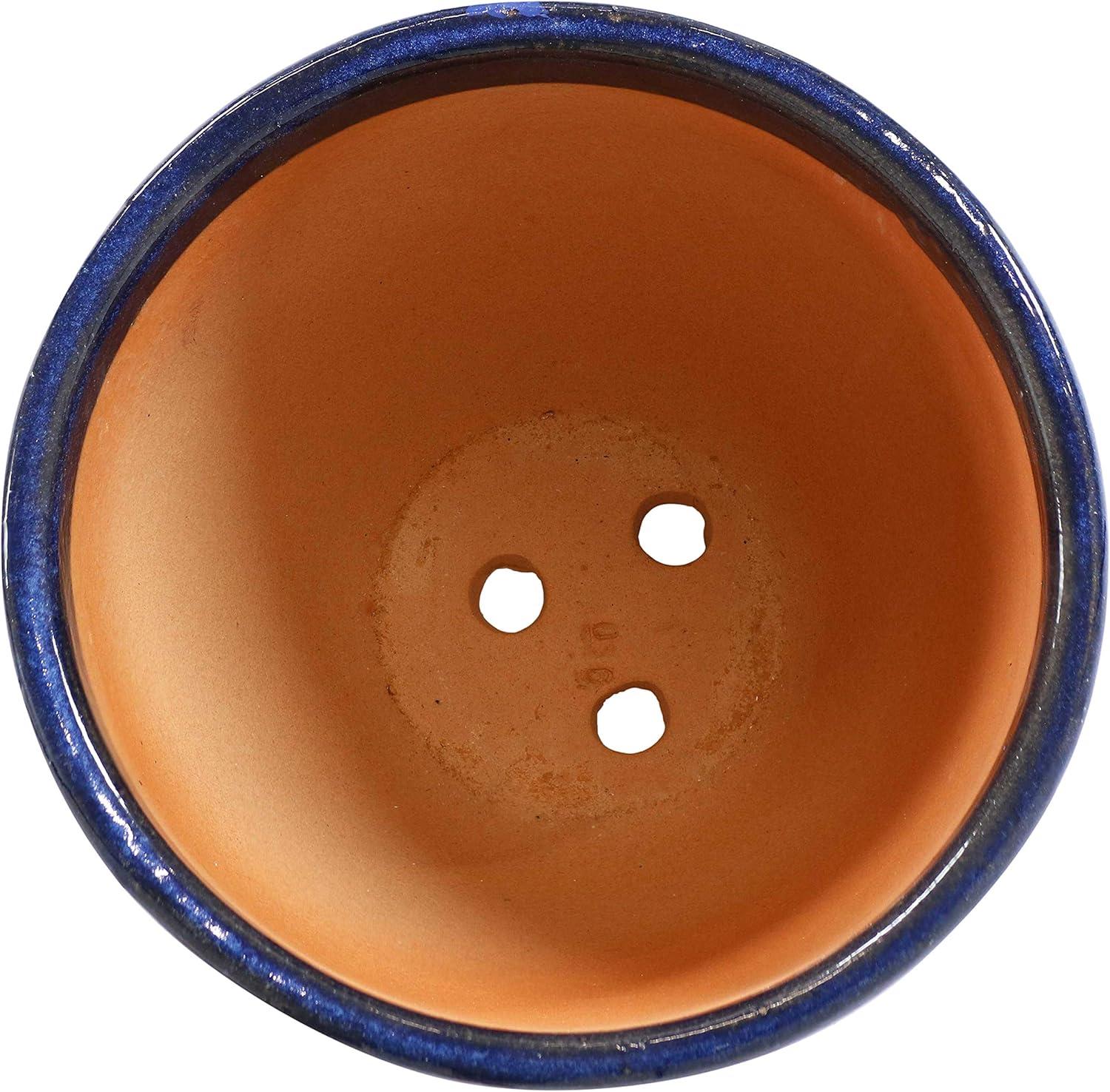image:imageSunnydaze Large Ceramic Plant Pot Round Outdoor Glazed Ceramic Planter Pot with Drainage Chalet Imperial Blue 145Imperial Blue