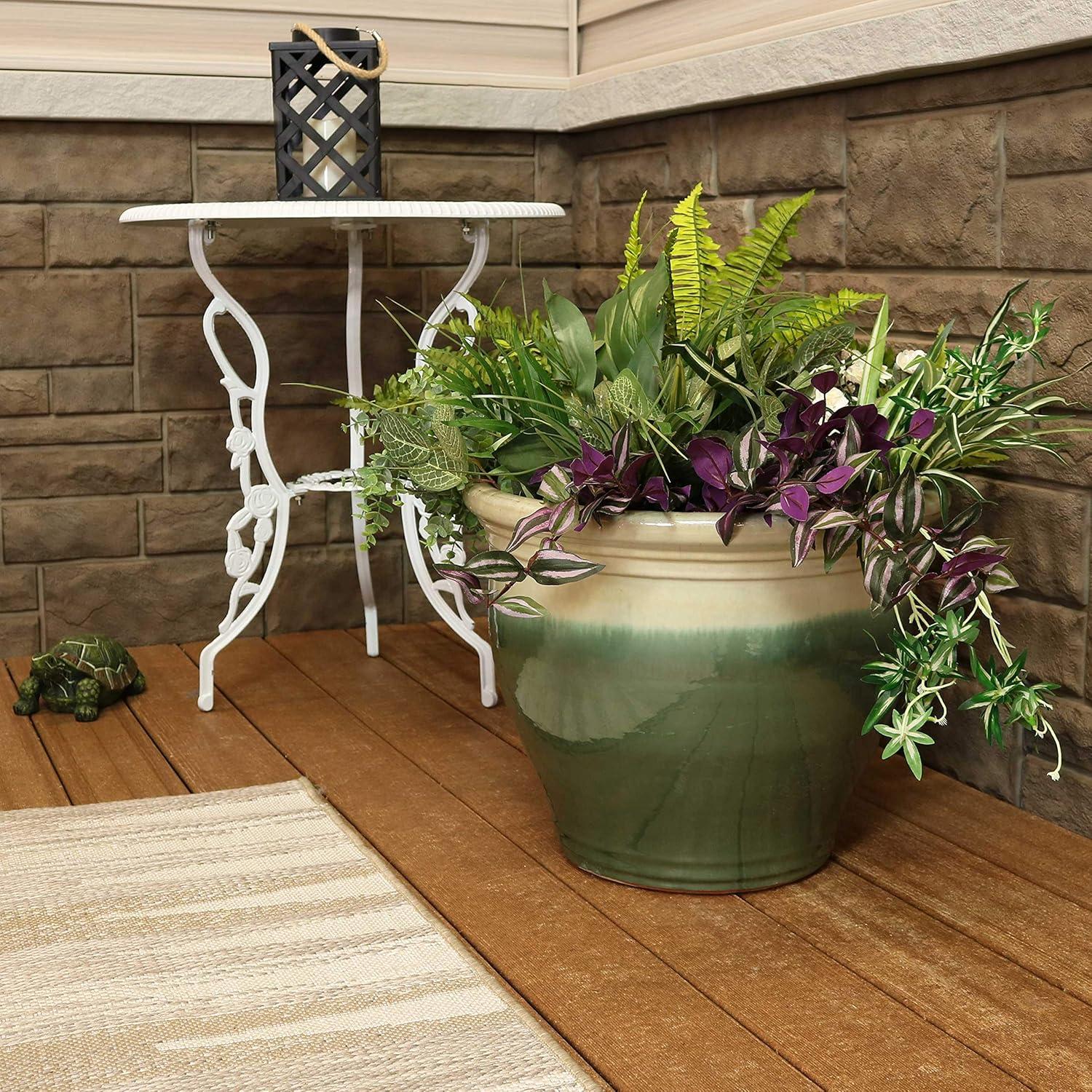 image:imageSunnydaze Large Ceramic Plant Pot Round Outdoor Glazed Ceramic Planter Pot with Drainage Chalet Imperial Blue 145Seafoam