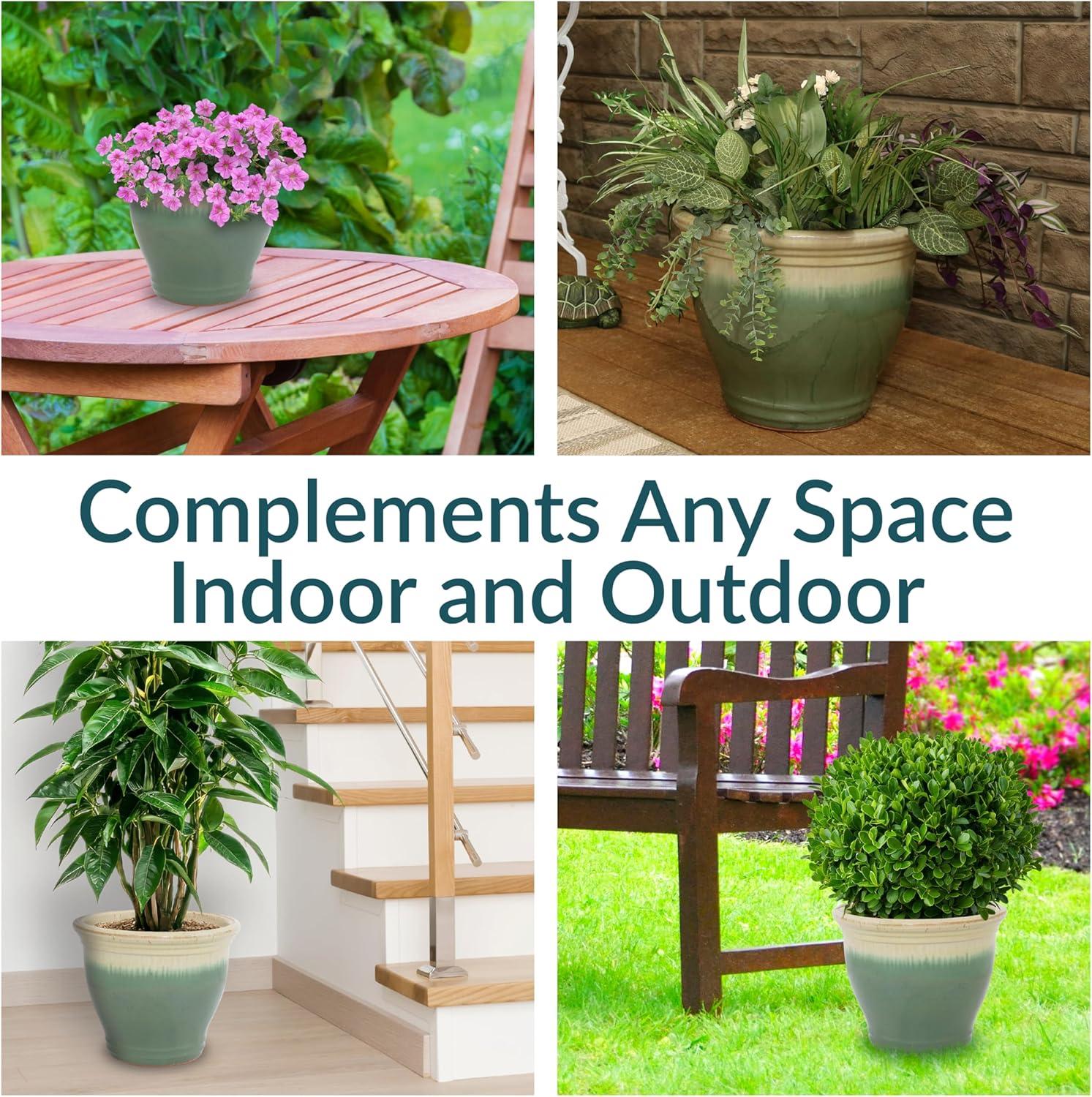 image:imageSunnydaze Large Ceramic Plant Pot Round Outdoor Glazed Ceramic Planter Pot with Drainage Chalet Imperial Blue 145Seafoam