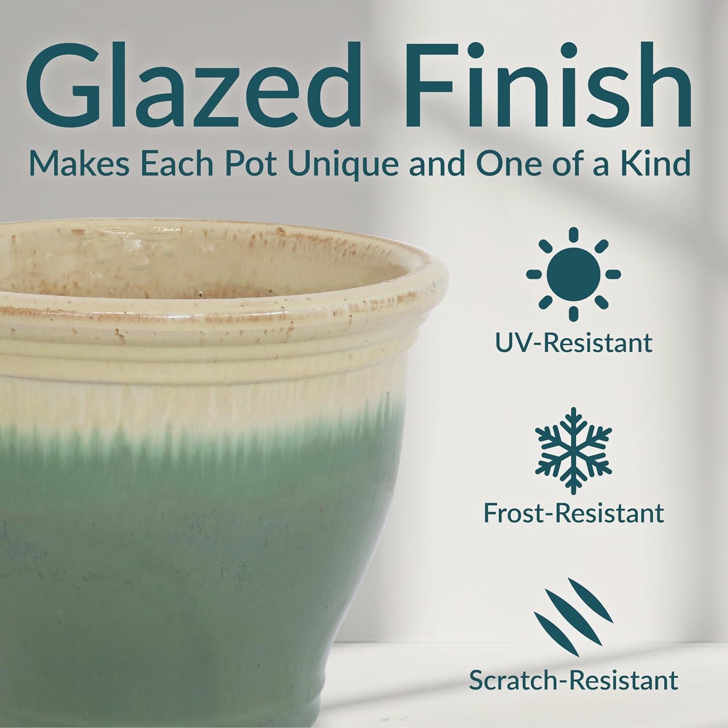 image:imageSunnydaze Large Ceramic Plant Pot Round Outdoor Glazed Ceramic Planter Pot with Drainage Chalet Imperial Blue 145Seafoam