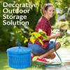 Sunnydaze Decorative Metal Garden Hose Holder Pot with Lid – UV-Resistant Blue Patina Finish – Holds up to 100-Foot Hose
