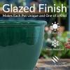 Sunnydaze Large Ceramic Plant Pot – Round Outdoor Glazed Ceramic Planter Pot with Drainage – Chalet – Imperial Blue – 14.5″(Dark Green)