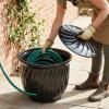 Sunnydaze Metal Garden Hose Holder Pot with Lid – UV-Resistant 145-Foot Garden Hose Pot Holder – Sage Glaze Finish(Black Glaze)