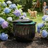 Sunnydaze Metal Garden Hose Holder Pot with Lid – UV-Resistant 145-Foot Garden Hose Pot Holder – Sage Glaze Finish(Black Glaze)