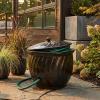 Sunnydaze Metal Garden Hose Holder Pot with Lid – UV-Resistant 145-Foot Garden Hose Pot Holder – Sage Glaze Finish(Black Glaze)