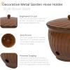 Sunnydaze Metal Garden Hose Holder Pot with Lid – UV-Resistant 145-Foot Garden Hose Pot Holder – Sage Glaze Finish(Brown Glaze)