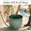 Sunnydaze Metal Garden Hose Holder Pot with Lid – UV-Resistant 145-Foot Garden Hose Pot Holder – Sage Glaze Finish(Sage Glaze)