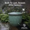 Sunnydaze Metal Garden Hose Holder Pot with Lid – UV-Resistant 145-Foot Garden Hose Pot Holder – Sage Glaze Finish(Sage Glaze)