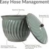 Sunnydaze Metal Garden Hose Holder Pot with Lid – UV-Resistant 145-Foot Garden Hose Pot Holder – Sage Glaze Finish(Sage Glaze)