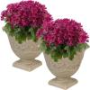 Sunnydaze 16-Inch Darcy Round Plant Pot – Polyresin Large Outdoor Urn Planter with Drillable Drainage Hole – 2 Pack – Beige(2)