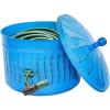 Sunnydaze Decorative Metal Garden Hose Holder Pot with Lid – UV-Resistant Blue Patina Finish – Holds up to 100-Foot Hose