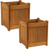 Sunnydaze Meranti Wood 16-Inch Square Planter Box with Teak Oil Finish – Set of 2(2)