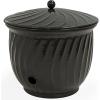 Sunnydaze Metal Garden Hose Holder Pot with Lid – UV-Resistant 145-Foot Garden Hose Pot Holder – Sage Glaze Finish(Black Glaze)