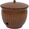 Sunnydaze Metal Garden Hose Holder Pot with Lid – UV-Resistant 145-Foot Garden Hose Pot Holder – Sage Glaze Finish(Brown Glaze)