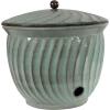 Sunnydaze Metal Garden Hose Holder Pot with Lid – UV-Resistant 145-Foot Garden Hose Pot Holder – Sage Glaze Finish(Sage Glaze)