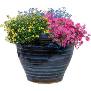 Sunnydaze Large Ceramic Plant Pot – Round Outdoor Glazed Ceramic Planter Pot with Drainage – Chalet – Imperial Blue – 14.5″(Galaxy Blue)