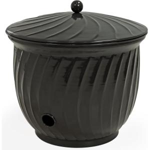Sunnydaze Metal Garden Hose Holder Pot with Lid – UV-Resistant 145-Foot Garden Hose Pot Holder – Sage Glaze Finish(Black Glaze)