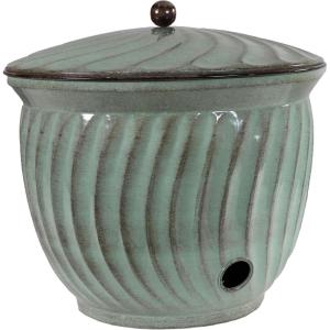 Sunnydaze Metal Garden Hose Holder Pot with Lid – UV-Resistant 145-Foot Garden Hose Pot Holder – Sage Glaze Finish(Sage Glaze)