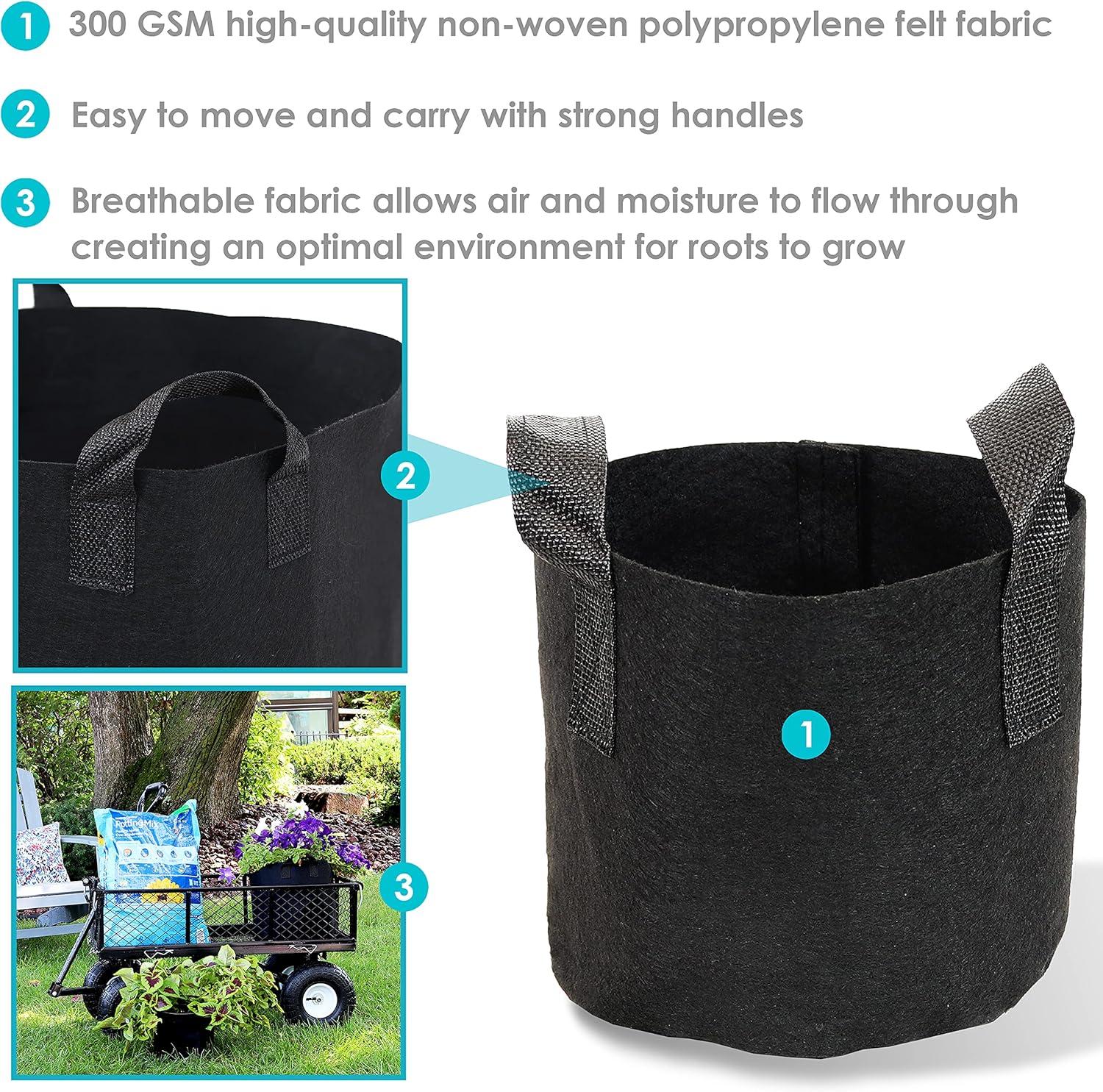 image:imageSunnydaze 5Pack of 1Gallon Garden Grow Bags for Vegetables Black 300 GSM NonWoven Polypropylene Felt Fabric Flower Pots and Planters with Handles Gardening Containers5 gal