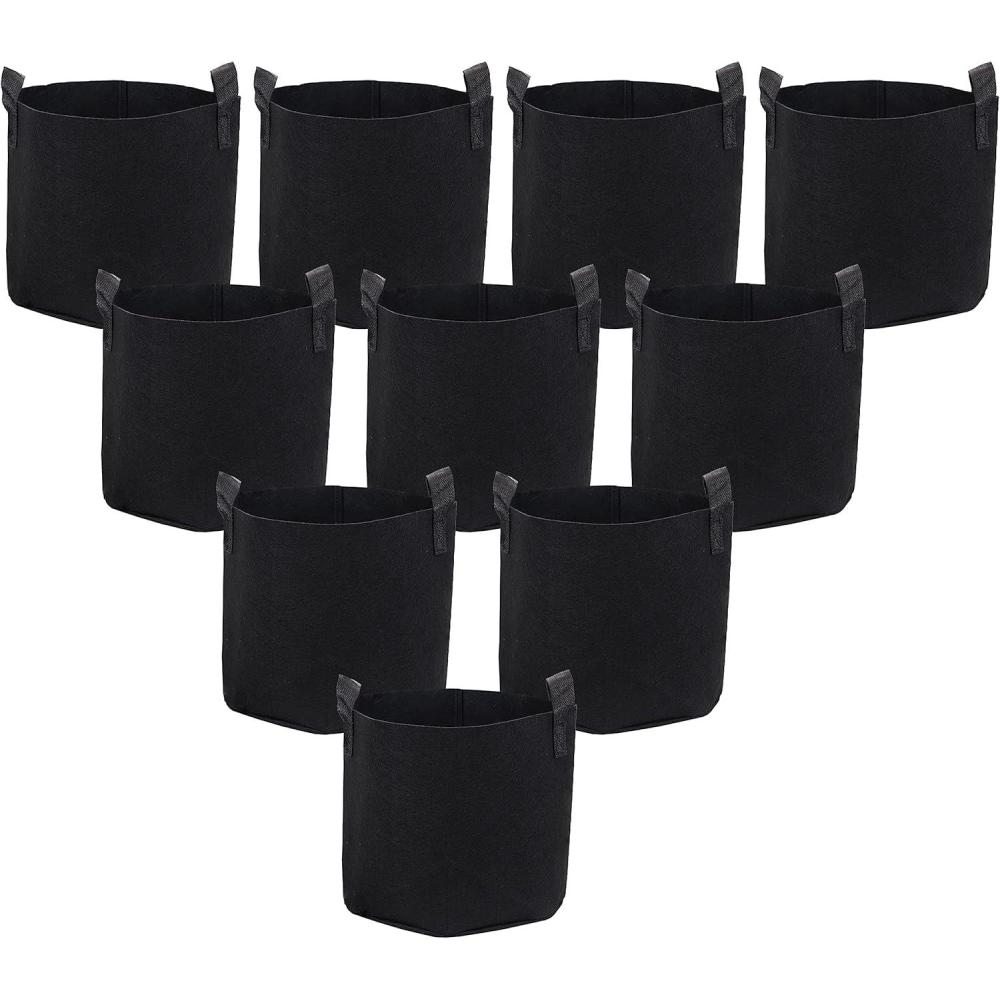 image:imageSunnydaze 10Pack of 7Gallon Garden Grow Bags for Vegetables Black 300 GSM NonWoven Polypropylene Felt Fabric Flower Pots and Planters with Handles Gardening Containers5 gal
