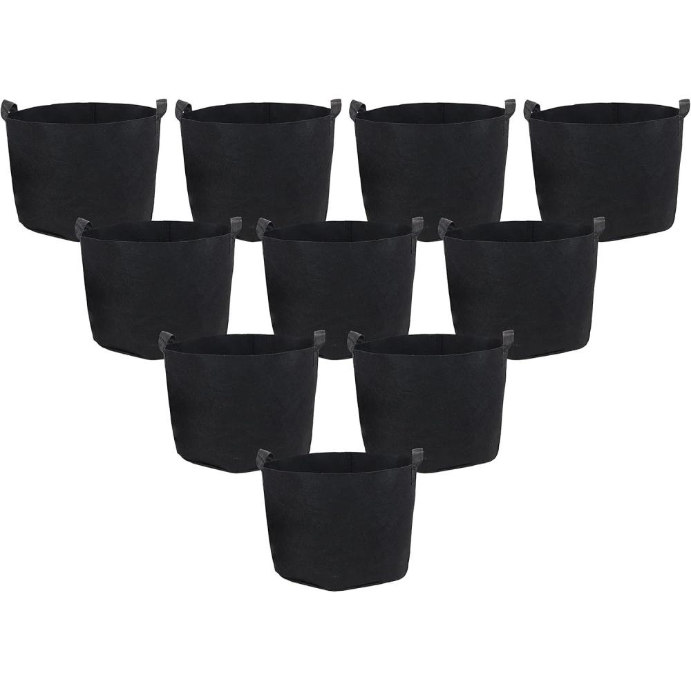 image:imageSunnydaze 10Pack of 7Gallon Garden Grow Bags for Vegetables  Black 300 GSM NonWoven Polypropylene Felt Fabric Flower Pots and Planters with Handles  Gardening Containers7 gal