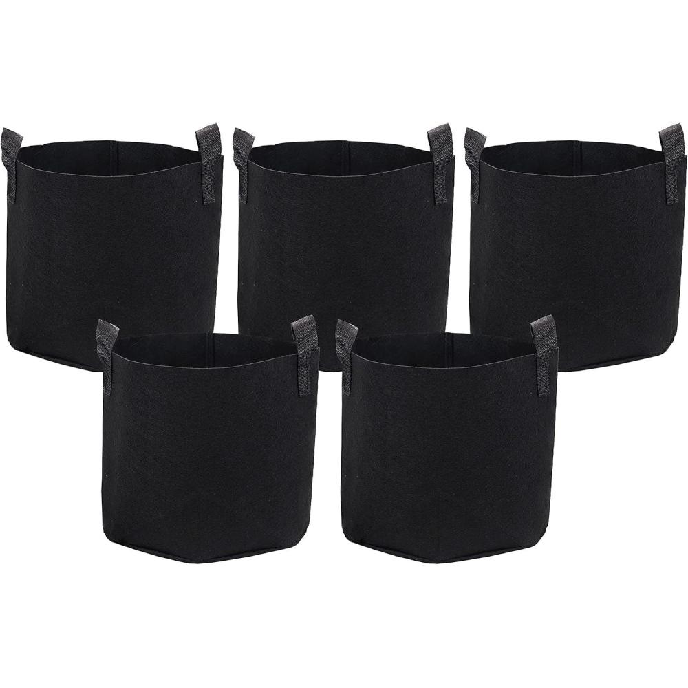 image:imageSunnydaze 5Pack of 1Gallon Garden Grow Bags for Vegetables  Black 300 GSM NonWoven Polypropylene Felt Fabric Flower Pots and Planters with Handles  Gardening Containers5 gal