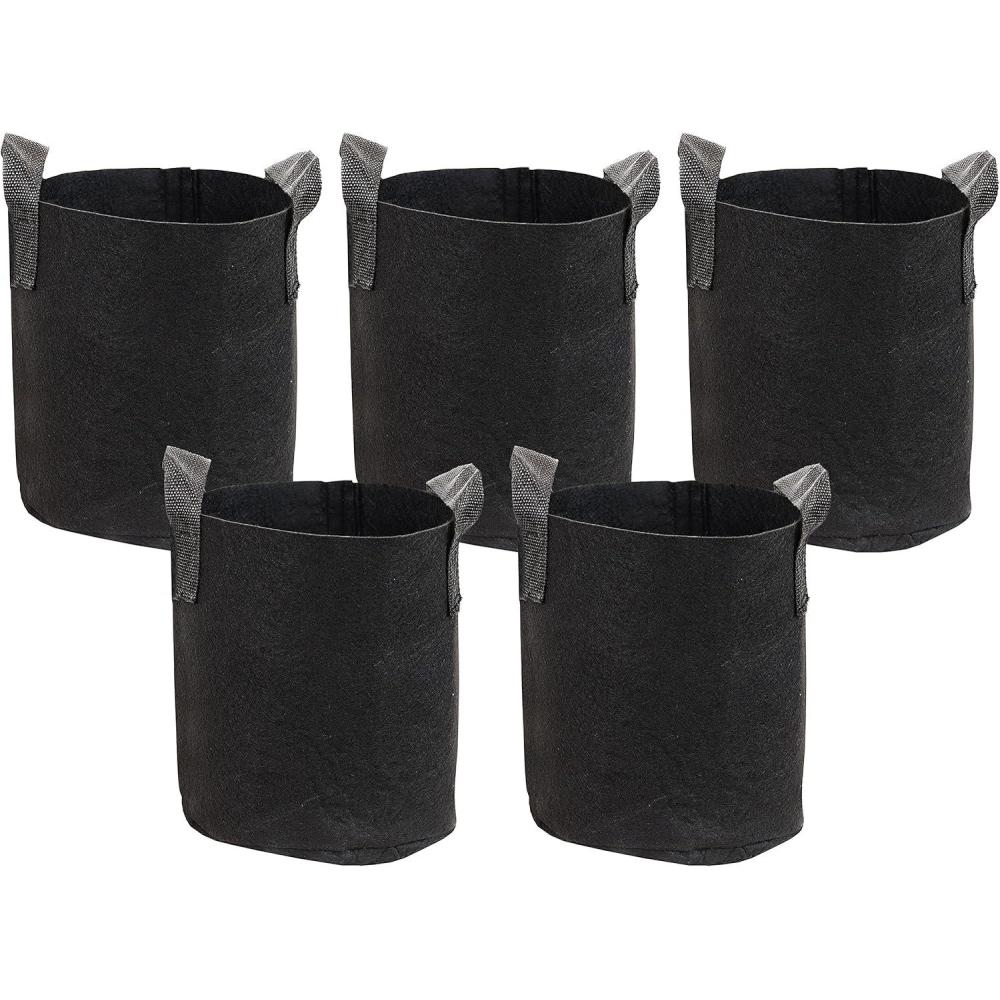 image:imageSunnydaze 5Pack of 1Gallon Garden Grow Bags for Vegetables Black 300 GSM NonWoven Polypropylene Felt Fabric Flower Pots and Planters with Handles Gardening Containers2 gal