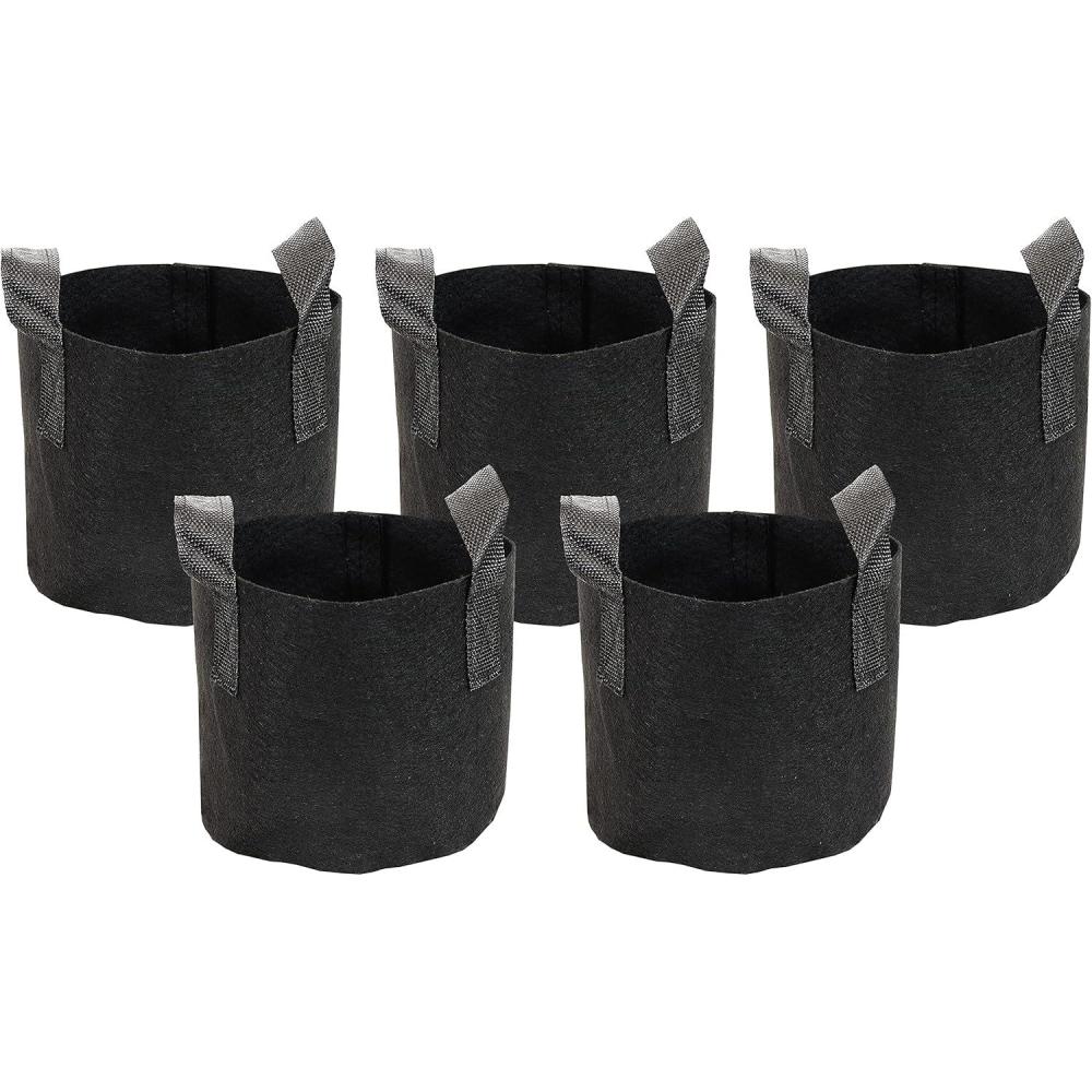 image:imageSunnydaze 5Pack of 1Gallon Garden Grow Bags for Vegetables  Black 300 GSM NonWoven Polypropylene Felt Fabric Flower Pots and Planters with Handles  Gardening Containers1 gal