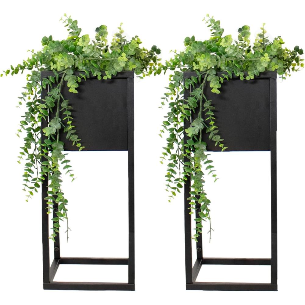 image:imageSunnydaze Modern Simplicity 825 Square Metal Raised Planter Box with Legs  Set of 2  Indoor or Outdoor Use  Black  27 HBlack