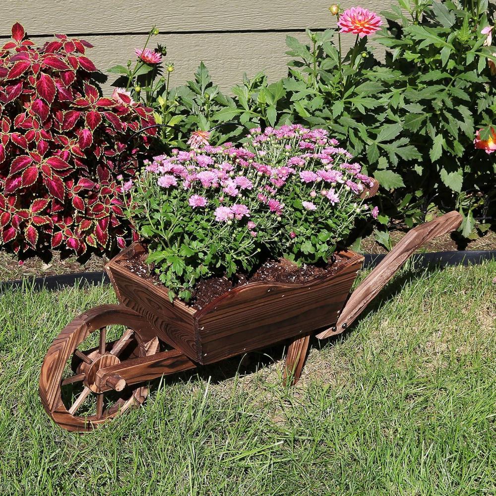 image:imageSunnydaze Outdoor Wooden Decorative Wheelbarrow Planter  for Indoor or Outdoor Use  35 W x 1025 D x 12 H  Brown