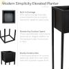 Sunnydaze Modern Simplicity 8.25″ Square Metal Raised Planter Box with Legs – Set of 2 – Indoor or Outdoor Use – Black – 27″ H(Black)