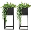 Sunnydaze Modern Simplicity 8.25″ Square Metal Raised Planter Box with Legs – Set of 2 – Indoor or Outdoor Use – Black – 27″ H(Black)